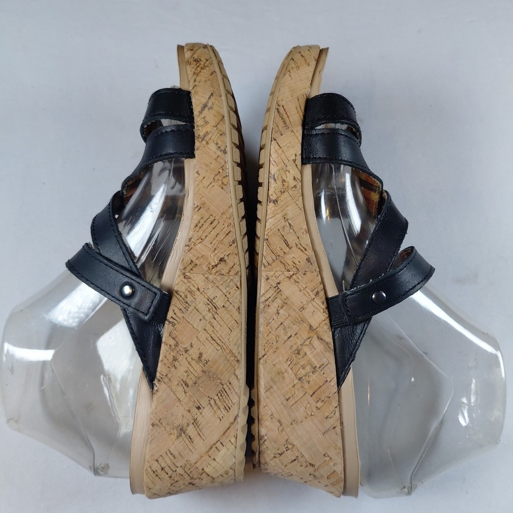 Crocs Wedge Sandals 11847 Size 8 A-Leigh Cork Black Leather Boho Slide - Picture 4 of 9